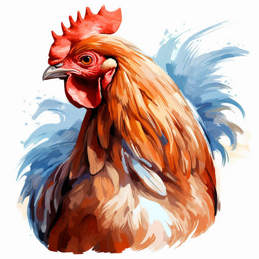 Hen clipart in the style of oil painting, on white background