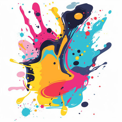 Abstract clipart style flat tattoo sketch of colorful splashes and shapes