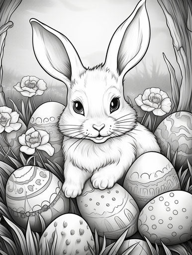 Easter bunny coloring pages, comic art style