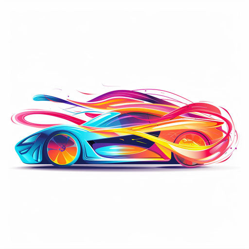 Innovative car logo with abstract shapes and bright colors, on a white background
