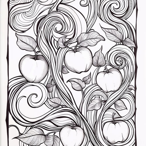 Complex abstract design with apples and vines