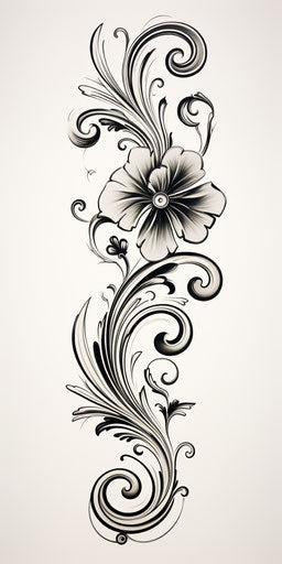 Ornamental swirl tattoo design, style of simple yet powerful forms, batik 1:2