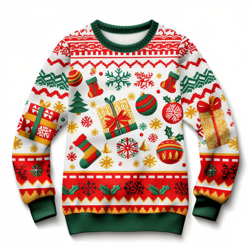 Photo realistic ugly Christmas sweater clipart on white background