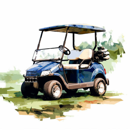 Golf cart clip art in the style of oil painting, on a white background