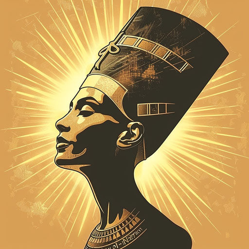 Energetic sketch of Nefertiti with rays of sunlight