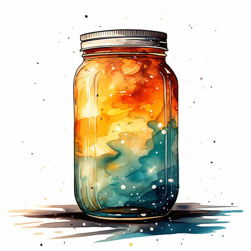 Impressionistic art of a mason jar on white background