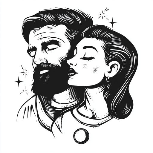 Beautiful flat tattoo sketch of mom and dad tattoo with comic book style