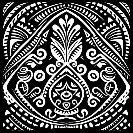 Hawaiian tribal motifs vector illustration, detailed monochrome style