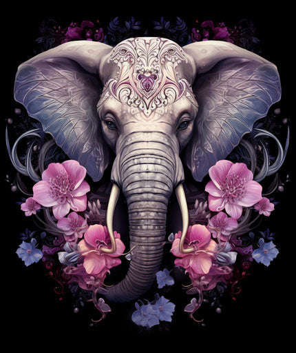 Elephant with flowers tattoo, mysterious symbolic design
