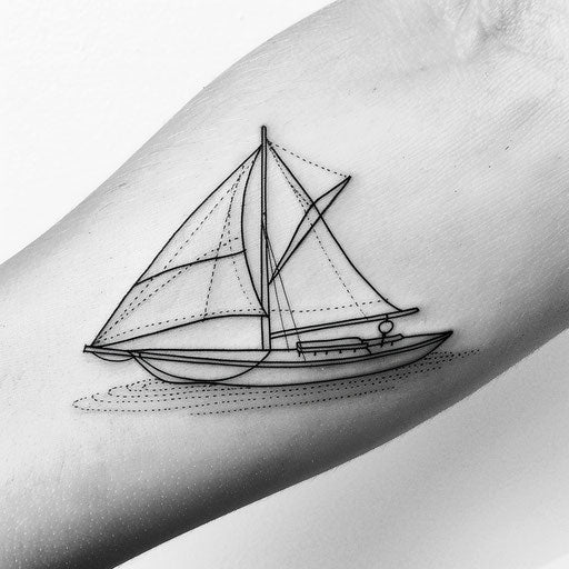 Minimalist black and white boat tattoo sketch