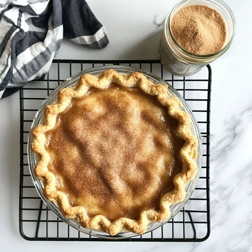 Apple pie with jar of cinnamon and sugar