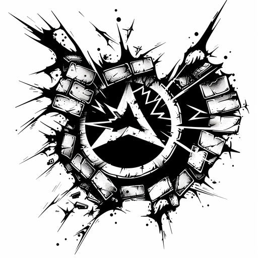 Anarchy symbol breaking brick wall, clipart style