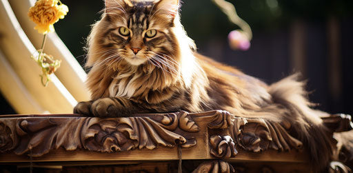 Cat sitting on top of scratching pole, dark gold and light brown style