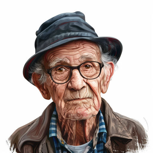 Realistic clipart of an old man on a flat white background