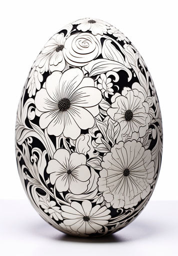 White Easter egg with flowers, graphic style ornamentation