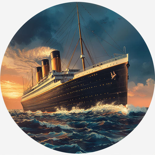 Titanic clipart in photo realistic style with a flat random background, glossy finish and sharp outlines