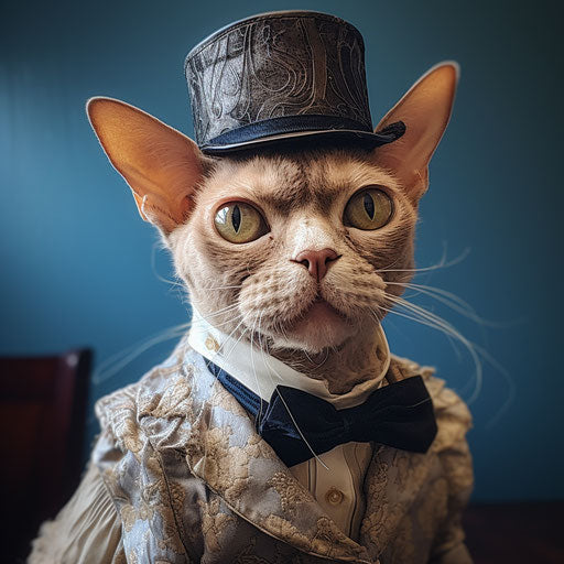 Devon Rex cat dressed as a man