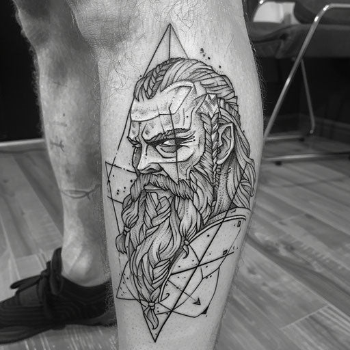 Viking warrior outline tattoo, Peter Jackson style