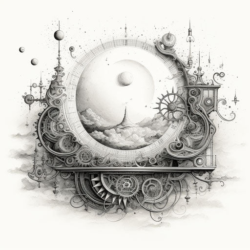 Dreamy composition of sun, moon, wind, and clouds