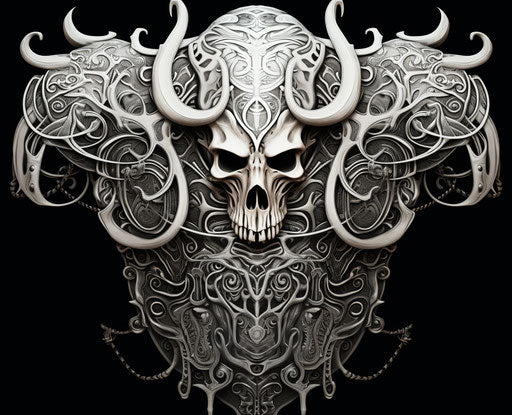 Viking costume with dragon and skull motifs