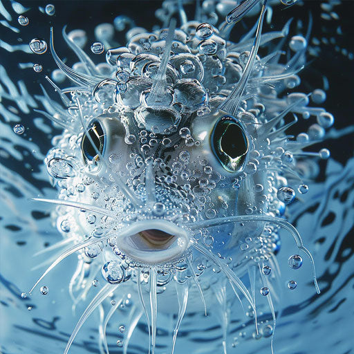 Puffer fish in a crystal clear icy blue water