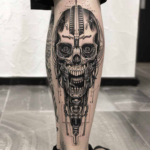 Biomechanical tattoo with gothic elements