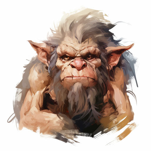 Troll clipart in the style of Oil painting, on a white background