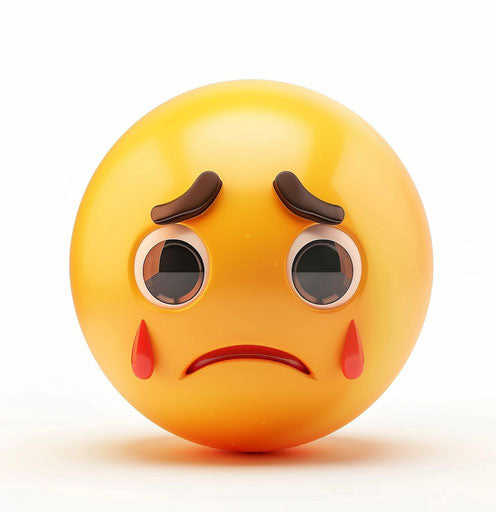 Sad crying emoji on plain white background