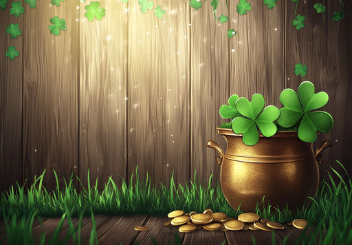 St. Patrick's Day banner with clover and pot of gold