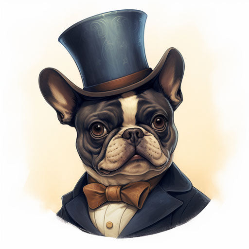 The top hat French bulldog, light navy and amber style