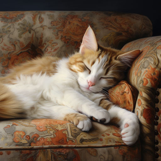 Calico cat sleeping on a couch
