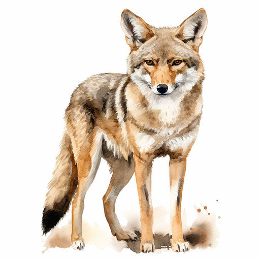 Coyote illustration in the style of Watercolor Art, on white background