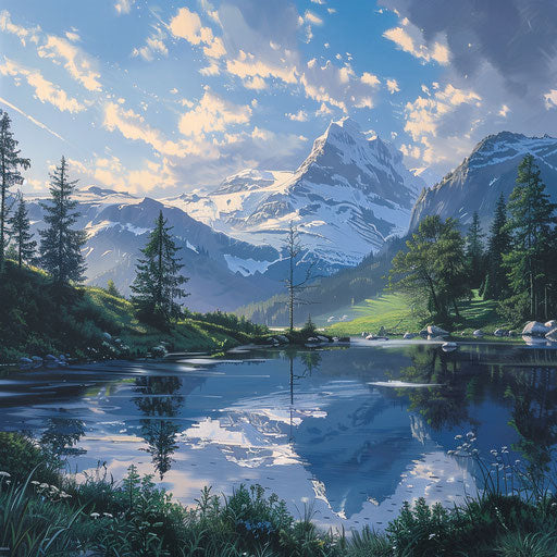 Serene alpine lake reflecting Eiger's majesty at dawn