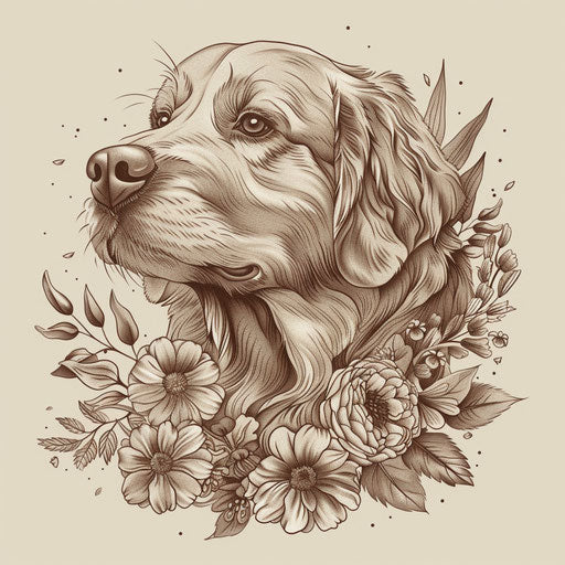Vintage flat style tattoo of dog with sepia tones