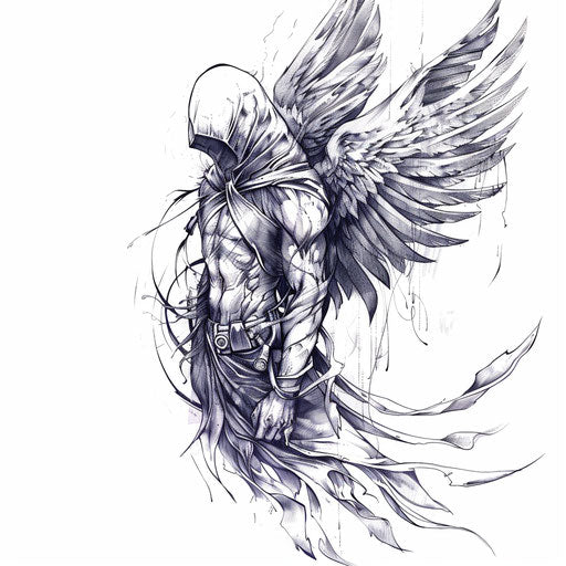 Majestic guardian angel with detailed wings on pure white canvas