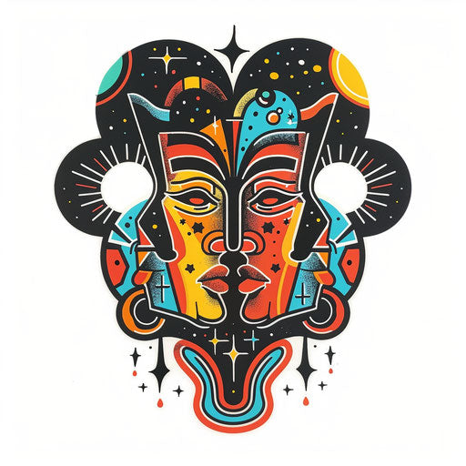 Flat tattoo sketch of the Gemini constellation