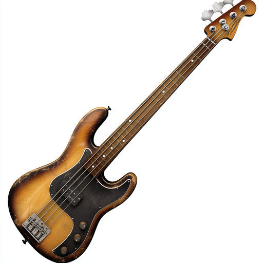 Realistic image of a bass guitar, high resolution, isolated