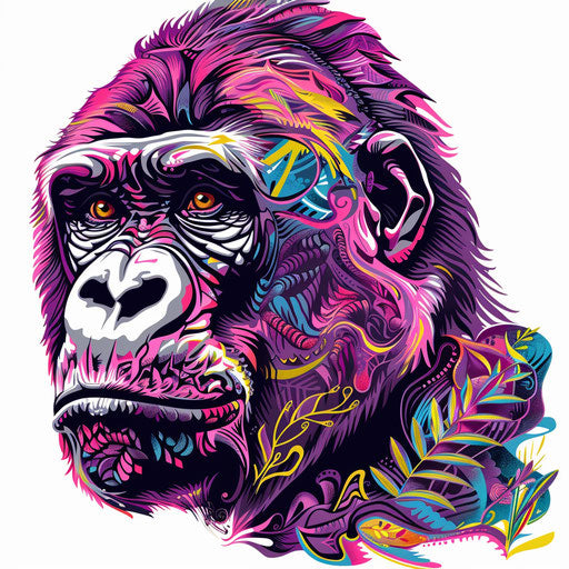 Vibrant pop art style gorilla tattoo illustration