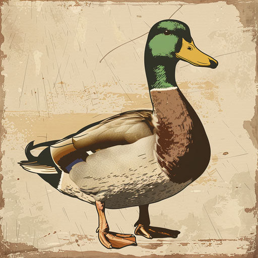Duck clipart in realistic style with random flat background