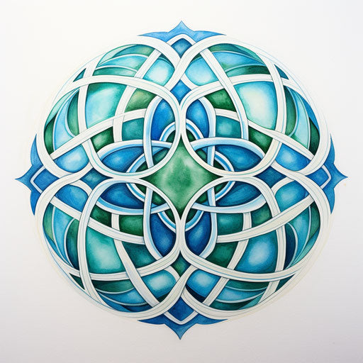 Celtic green and blue symbol on white paper
