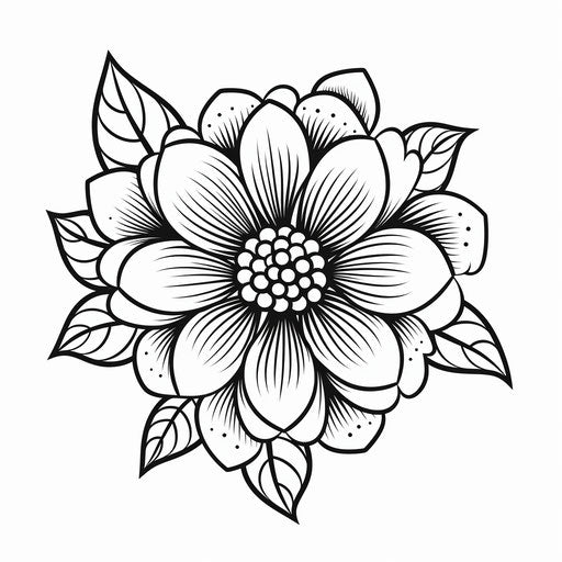 Black and white coloring page of a flower, naive style