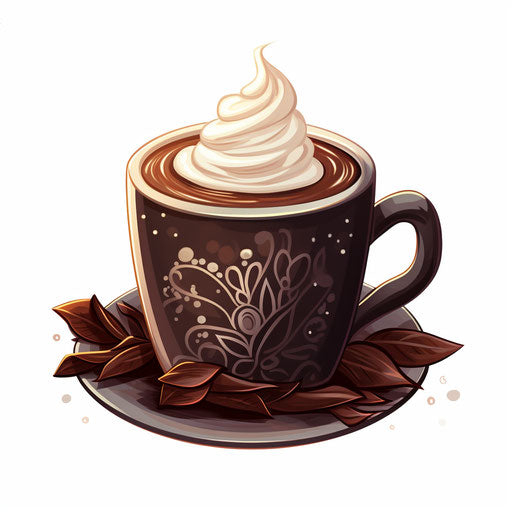 Hot cocoa illustration in the style of Chiaroscuro Art, on white background