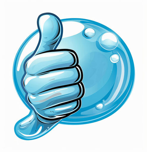 Blue bubble with thumbs up in clip art style