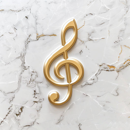 Elegant cursive musical logo with marble background and gold accents