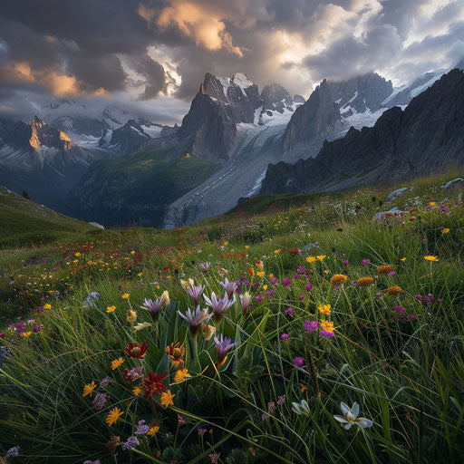 The Alps with wildflowers in the foreground