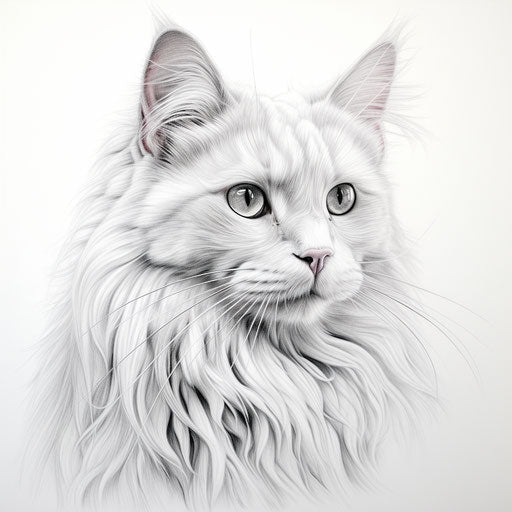 Drawing of a white Siberian cat