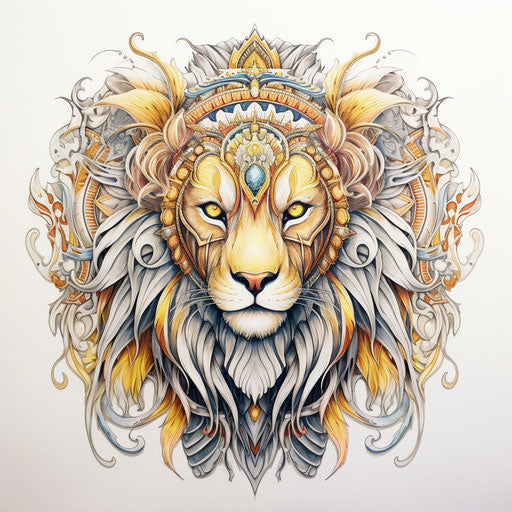 Feathered lion on coloring book page