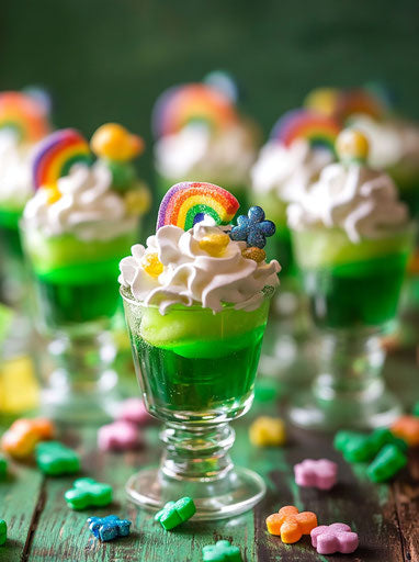 Green gelatin glasses for St. Patrick's Day celebration