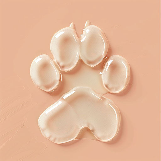 Realistic dog paw print on flat pastel peach background