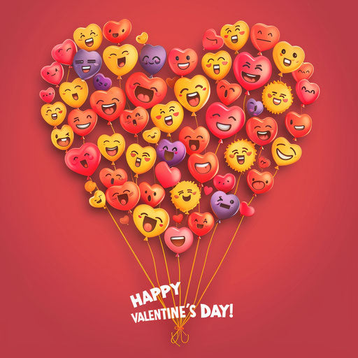 Heart-shaped balloon with smiley faces and hearts